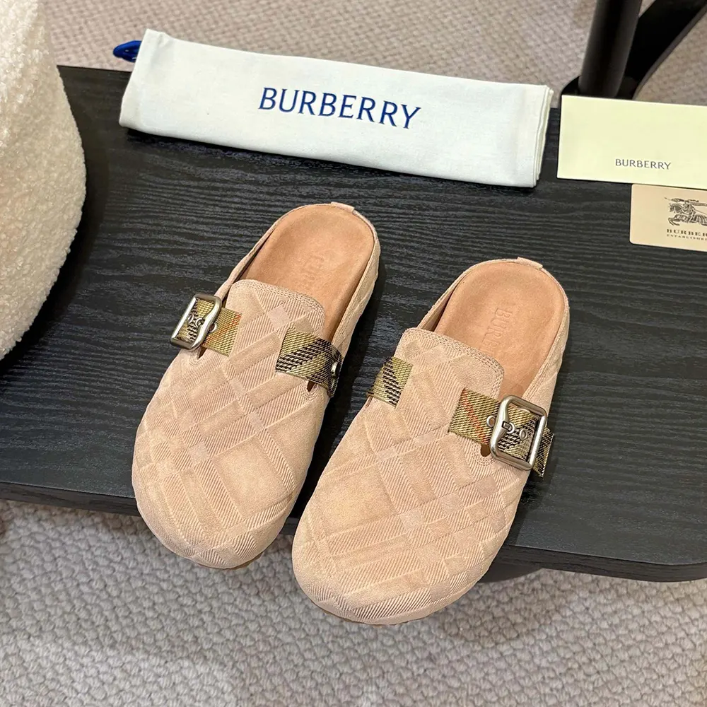 Burberry Unisex Check Denim Urchin Clogs-Flora Pink 81133921