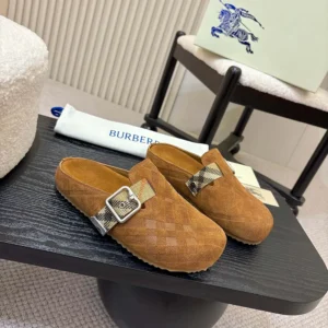 Burberry Unisex Check Denim Urchin Clogs-Jute Beige 81133931
