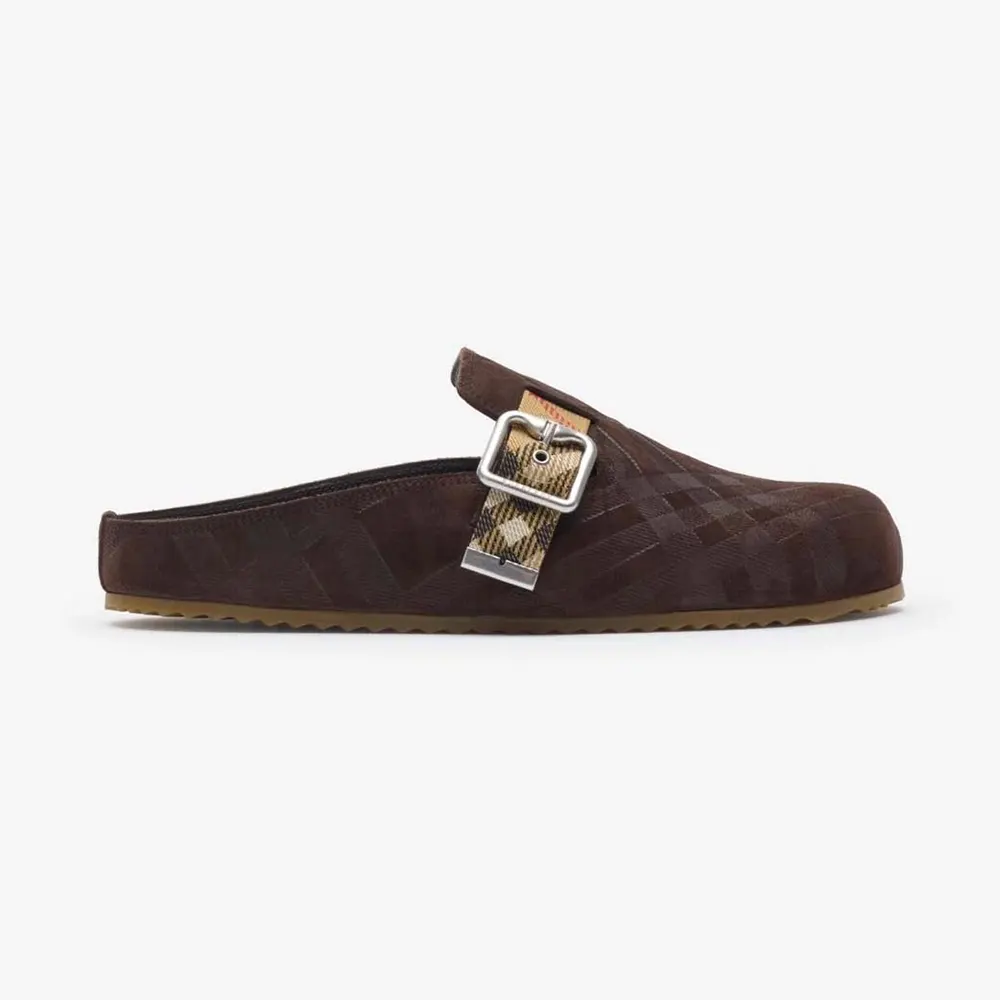 Burberry Unisex Check Denim Urchin Clogs-Snug Brown 81145641