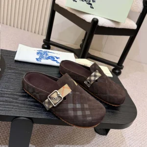 Burberry Unisex Check Denim Urchin Clogs-Snug Brown 81145641
