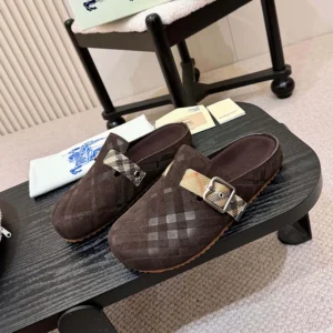 Burberry Unisex Check Denim Urchin Clogs-Snug Brown 81145641