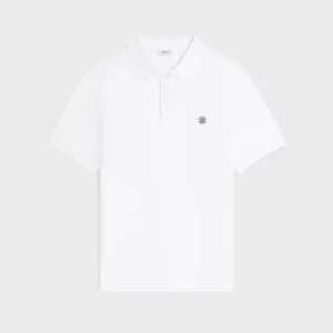 Celine Men Polo Shirt in Pique Cotton Jersey-White RX0LF2L55