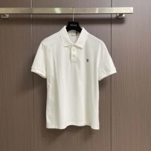 Celine Men Polo Shirt in Pique Cotton Jersey-White RX0LF2L55