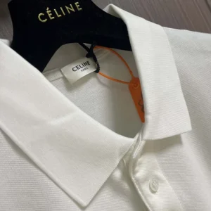 Celine Men Polo Shirt in Pique Cotton Jersey-White RX0LF2L55
