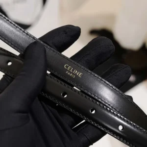 Celine Women Bc-25 18mm Belt In Taurillon Leather-Black B104O3A01