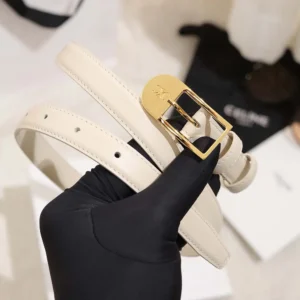 Celine Women Bc-25 18mm Belt In Taurillon Leather-White B104O3A01
