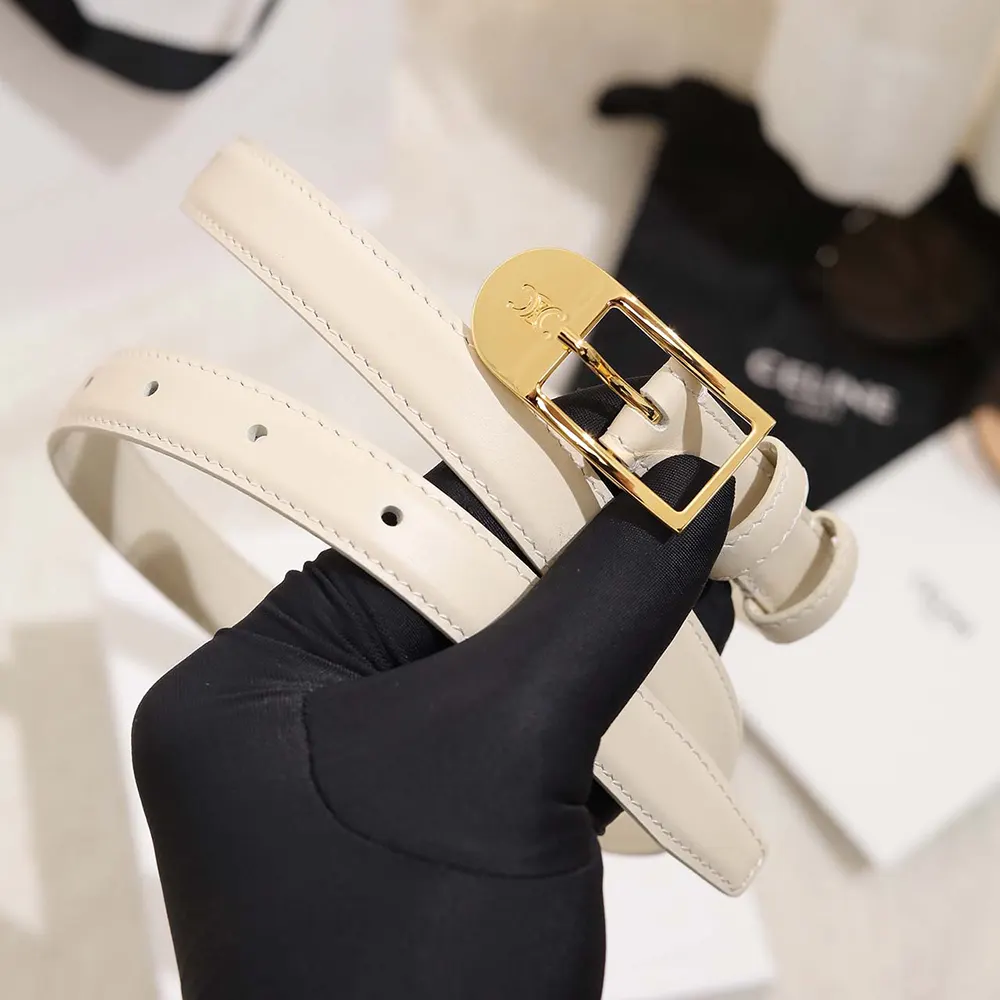 Celine Women Bc-25 18mm Belt In Taurillon Leather-White B104O3A01
