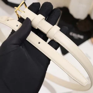 Celine Women Bc-25 18mm Belt In Taurillon Leather-White B104O3A01