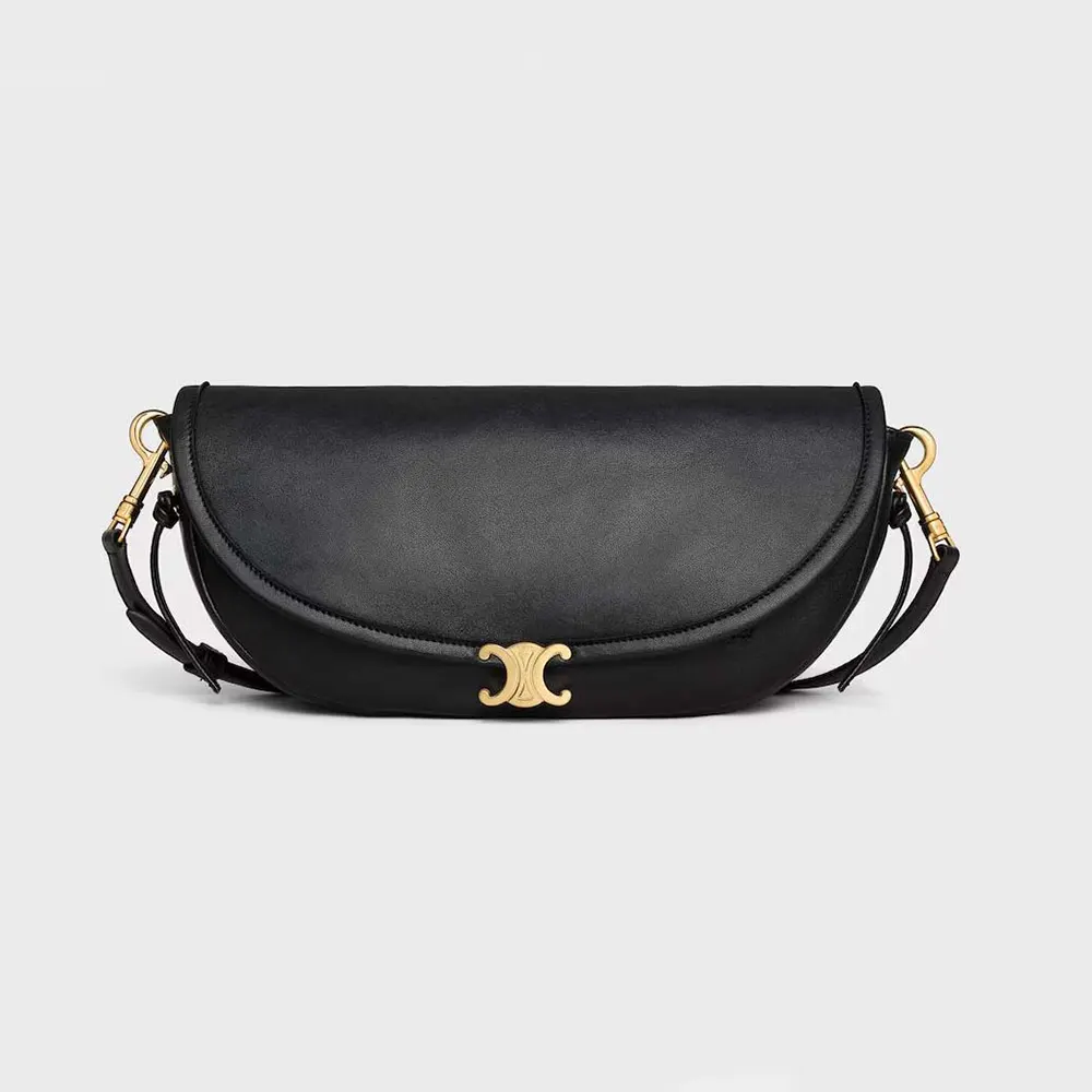 Celine Women Little Halfmoon Soft Triomphe in Supple Shiny Lambskin-Black
