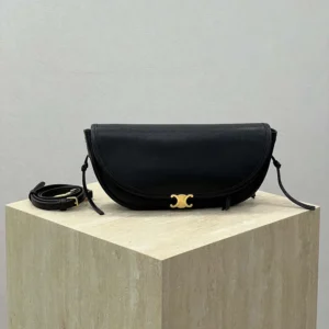 Celine Women Little Halfmoon Soft Triomphe in Supple Shiny Lambskin-Black