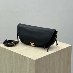 Celine Women Little Halfmoon Soft Triomphe in Supple Shiny Lambskin-Black
