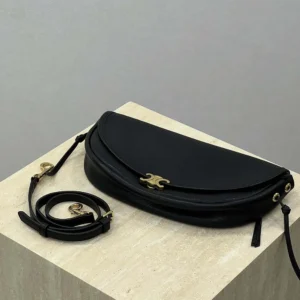 Celine Women Little Halfmoon Soft Triomphe in Supple Shiny Lambskin-Black