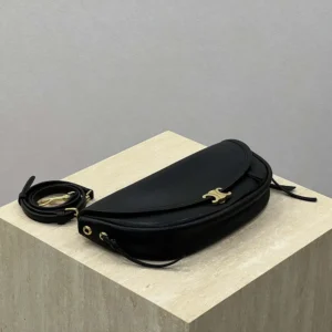 Celine Women Little Halfmoon Soft Triomphe in Supple Shiny Lambskin-Black