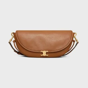 Celine Women Little Halfmoon Soft Triomphe in Supple Shiny Lambskin-Brown