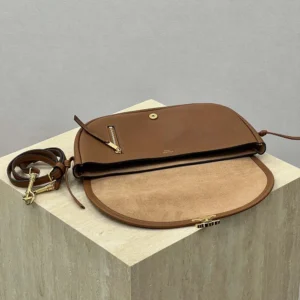 Celine Women Little Halfmoon Soft Triomphe in Supple Shiny Lambskin-Brown
