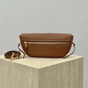 Celine Women Little Halfmoon Soft Triomphe in Supple Shiny Lambskin-Brown