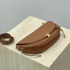 Celine Women Little Halfmoon Soft Triomphe in Supple Shiny Lambskin-Brown