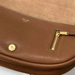 Celine Women Little Halfmoon Soft Triomphe in Supple Shiny Lambskin-Brown
