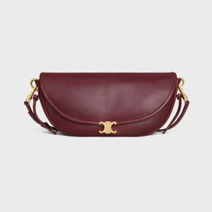 Celine Women Little Halfmoon Soft Triomphe in Supple Shiny Lambskin-Maroon
