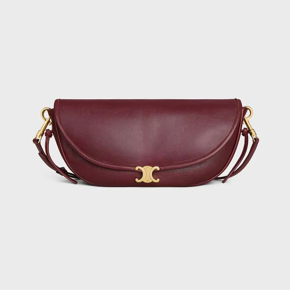 Celine Women Little Halfmoon Soft Triomphe in Supple Shiny Lambskin-Maroon