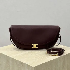 Celine Women Little Halfmoon Soft Triomphe in Supple Shiny Lambskin-Maroon