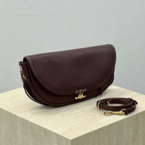 Celine Women Little Halfmoon Soft Triomphe in Supple Shiny Lambskin-Maroon