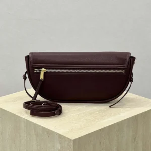 Celine Women Little Halfmoon Soft Triomphe in Supple Shiny Lambskin-Maroon