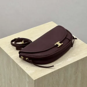 Celine Women Little Halfmoon Soft Triomphe in Supple Shiny Lambskin-Maroon