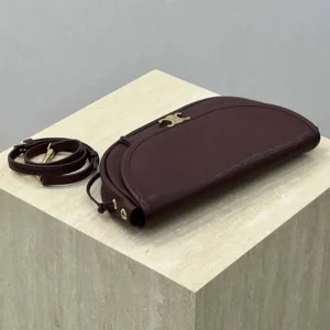 Celine Women Little Halfmoon Soft Triomphe in Supple Shiny Lambskin-Maroon