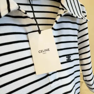 Celine Women Polo Shirt in Striped Silk Jersey RX0LN809W