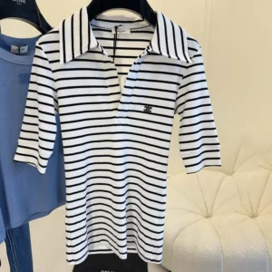 Celine Women Polo Shirt in Striped Silk Jersey RX0LN809W