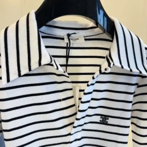 Celine Women Polo Shirt in Striped Silk Jersey RX0LN809W