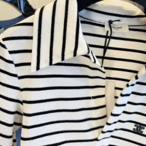 Celine Women Polo Shirt in Striped Silk Jersey RX0LN809W