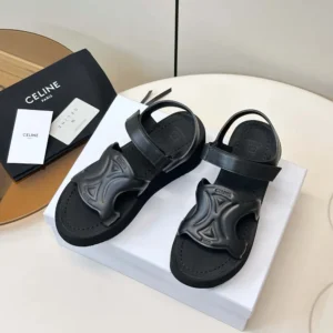 Celine Women Sunny Sandal In Calfskin - Vegetal Tanning-Black 367635348C