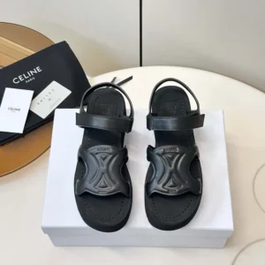 Celine Women Sunny Sandal In Calfskin - Vegetal Tanning-Black 367635348C