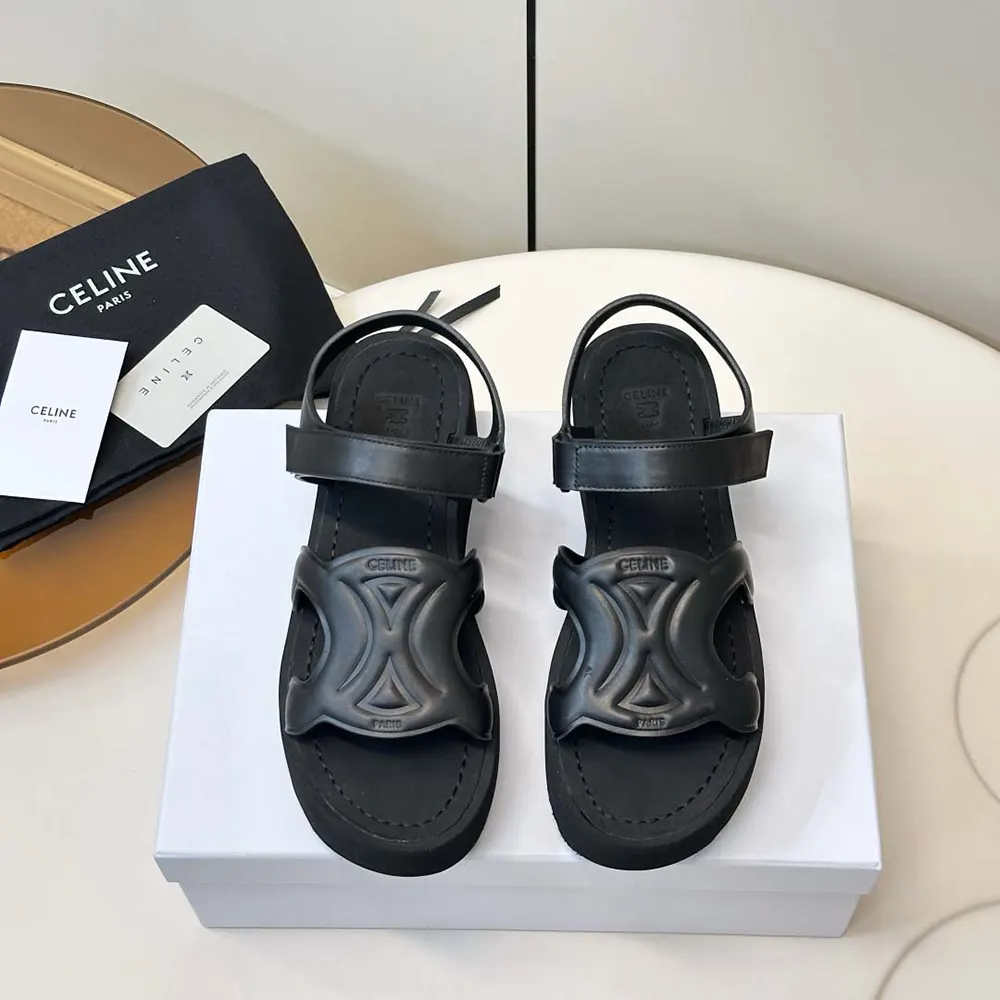 Celine Women Sunny Sandal In Calfskin - Vegetal Tanning-Black 367635348C