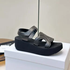 Celine Women Sunny Sandal In Calfskin - Vegetal Tanning-Black 367635348C