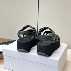 Celine Women Sunny Sandal In Calfskin - Vegetal Tanning-Black 367635348C