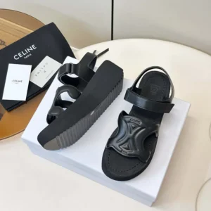 Celine Women Sunny Sandal In Calfskin - Vegetal Tanning-Black 367635348C