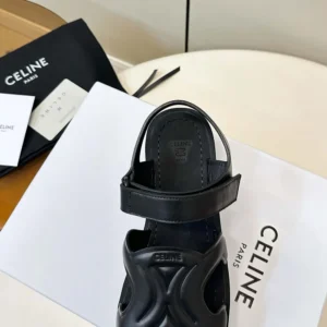 Celine Women Sunny Sandal In Calfskin - Vegetal Tanning-Black 367635348C