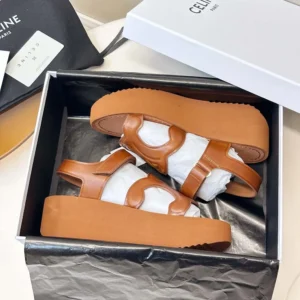 Celine Women Sunny Sandal in Calfskin - Vegetal Tanning-Tan 367635348C