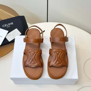 Celine Women Sunny Sandal in Calfskin - Vegetal Tanning-Tan 367635348C