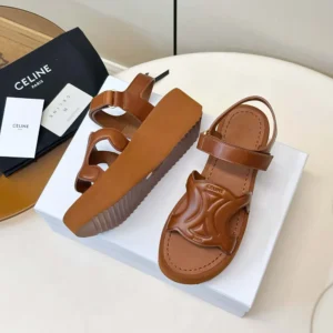 Celine Women Sunny Sandal in Calfskin - Vegetal Tanning-Tan 367635348C