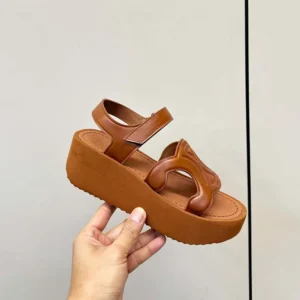 Celine Women Sunny Sandal in Calfskin - Vegetal Tanning-Tan 367635348C