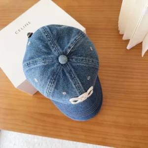 Celine Women Triomphe Baseball Cap in Denim Union Wash 2AUT6930F