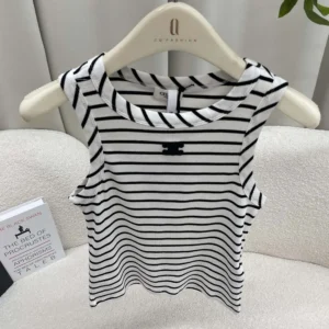 Celine Women Triomphe Tank Top in Striped Silk Jersey RX0M5809W