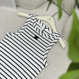 Celine Women Triomphe Tank Top in Striped Silk Jersey RX0M5809W