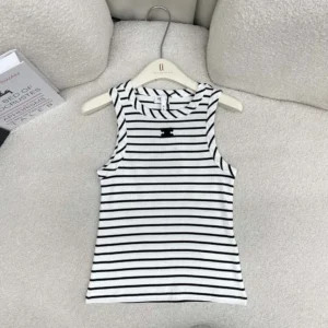 Celine Women Triomphe Tank Top in Striped Silk Jersey RX0M5809W