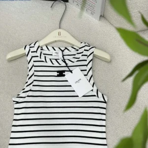 Celine Women Triomphe Tank Top in Striped Silk Jersey RX0M5809W
