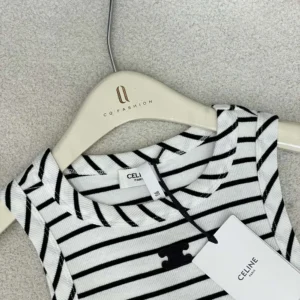 Celine Women Triomphe Tank Top in Striped Silk Jersey RX0M5809W